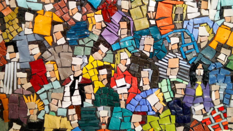 Image of a crowd of people in a mosaic style